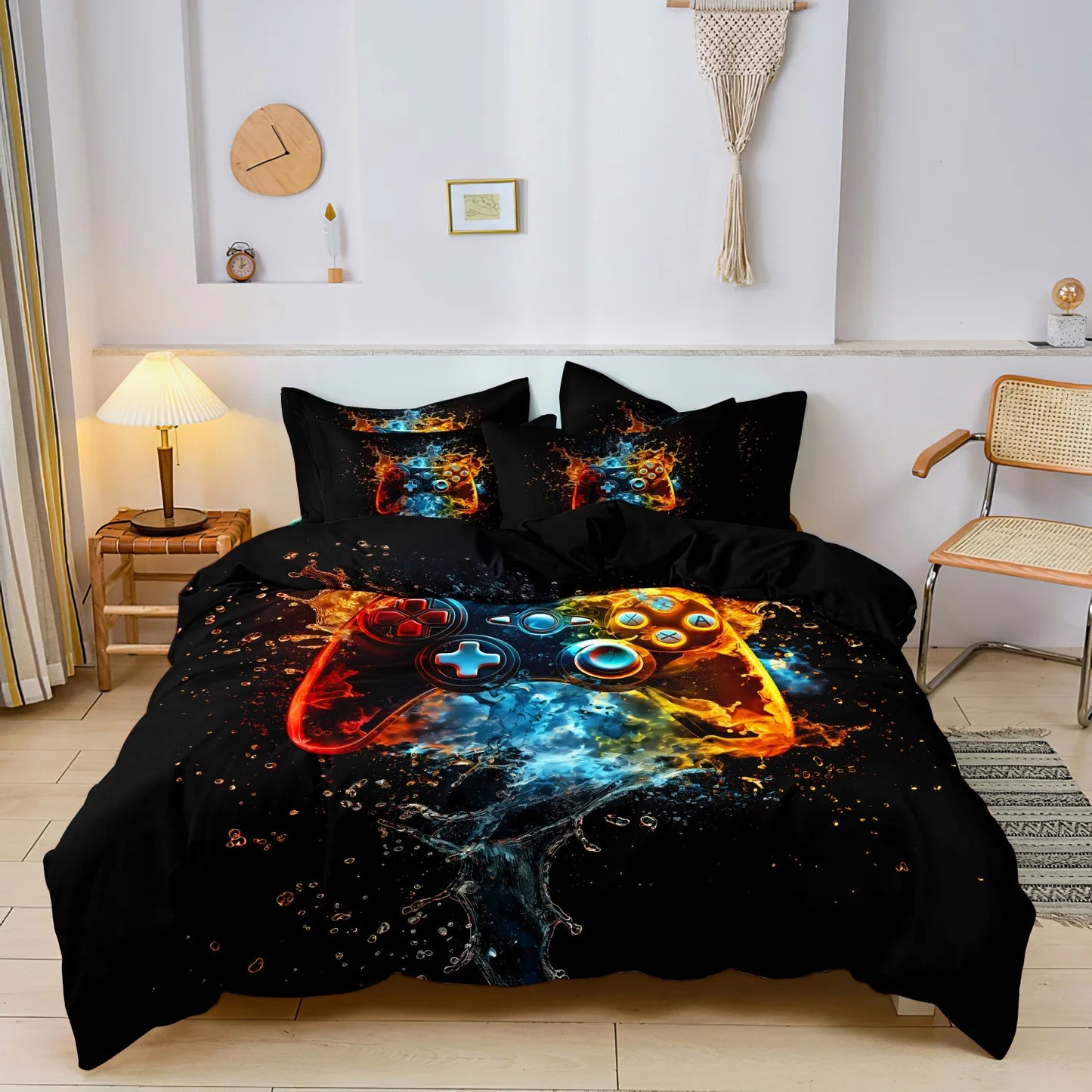 3Pcs Gaming Equipment Pattern - Modern Video Game Controller Mouse Keyboard Headphone Gamepad Print Duvet Cover Bedding Set