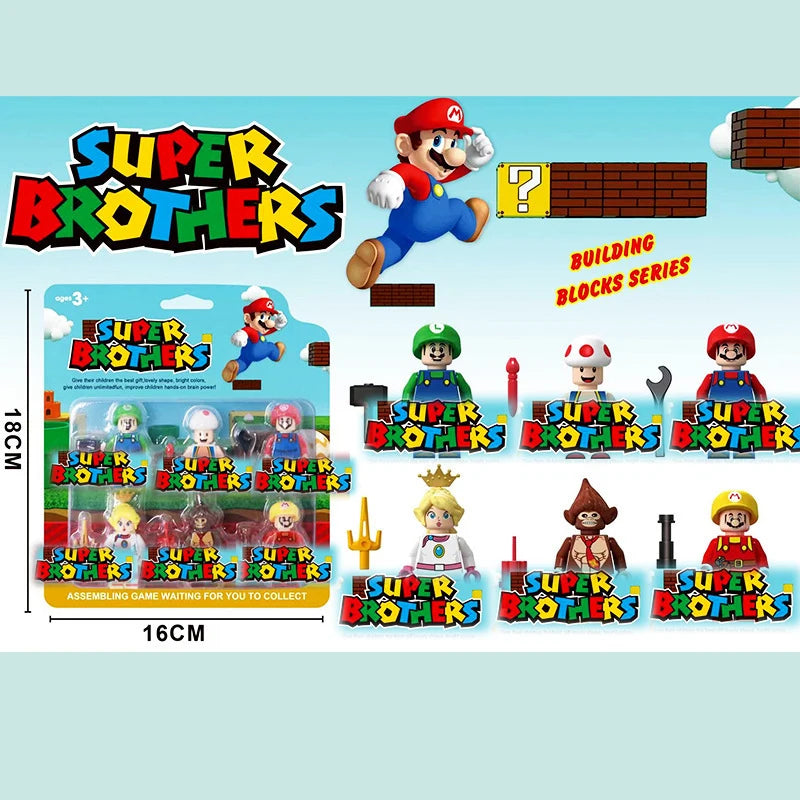 New Cartoon Mario Building Blocks Action Figure Cartoon Minecraft Toy Bricks Assemble Educational Kid Toys Birthday Gift