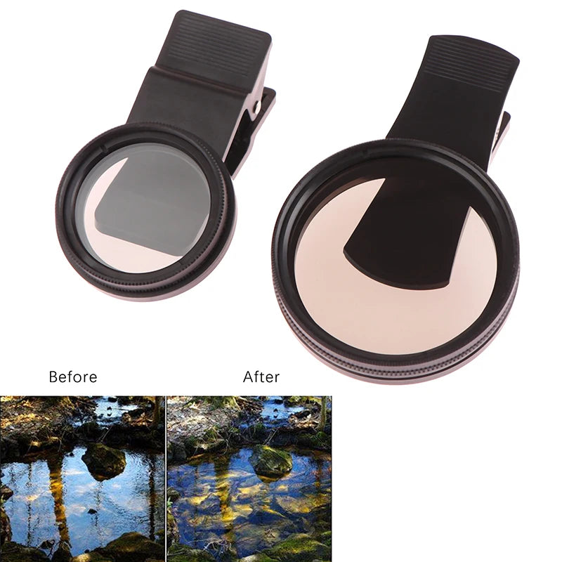 Clearance_Universal With Clip Portable Professional Phone Polarizer Wide Angle Lens 37/52MM CPL Filter Circular Camera Black Acc