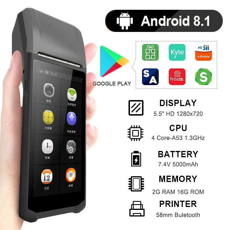 Android 8.1Handheld PDA POS Printer Business Multifunctional Printer Portable Printer Mobile Receipt Bill Thermal Machines New