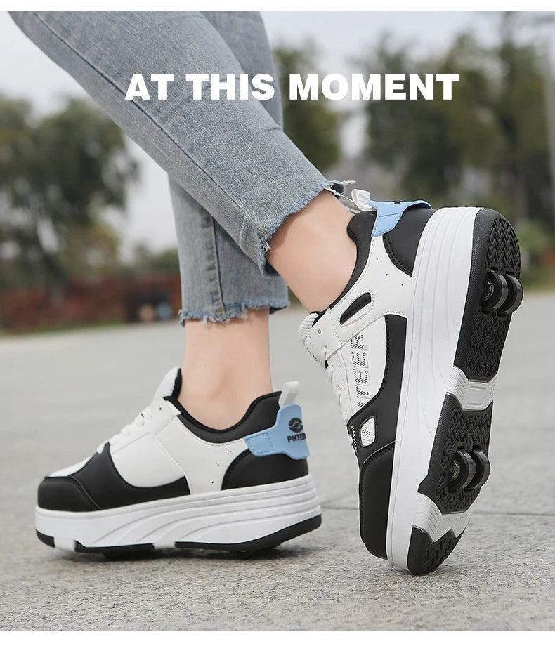 Student roller skates, detachable four-wheel roller skates, size 31-40 multifunctional sports shoes for boys and girls