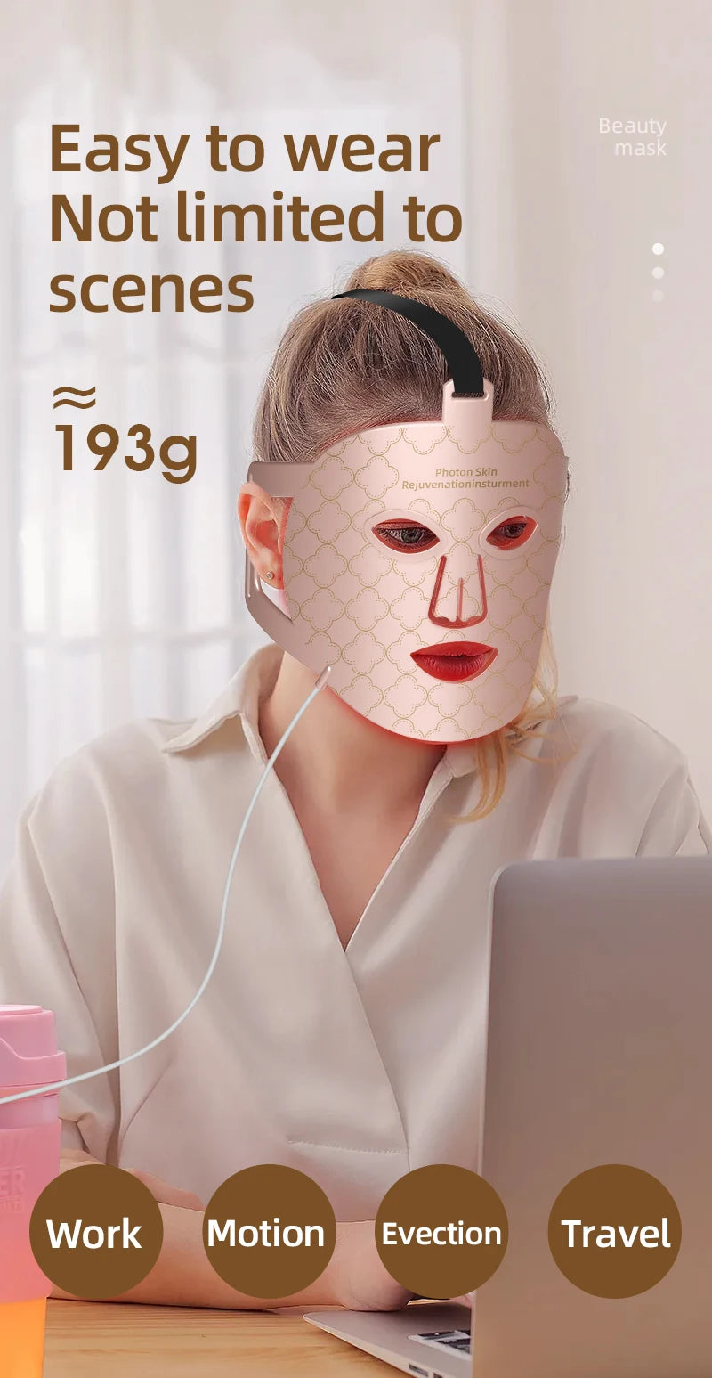 4 in 1 Red Led Light Therapy Infrared Flexible Soft Mask Silicone 4 Color Led Therapy Anti Aging Advanced Photon Mask IPX7 New