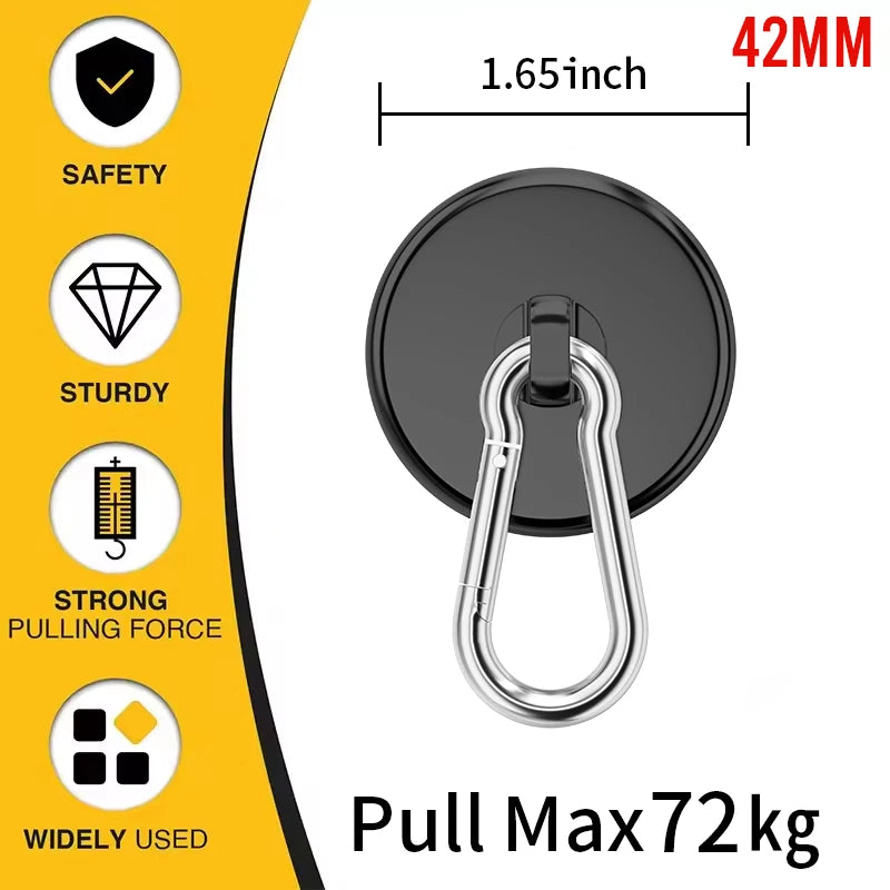 Magnetic Hooks Heavy Duty Black Magnet Hooks with Swiveling Carabiner for Hanging Refrigerator Strong Large Neodymium Magnet