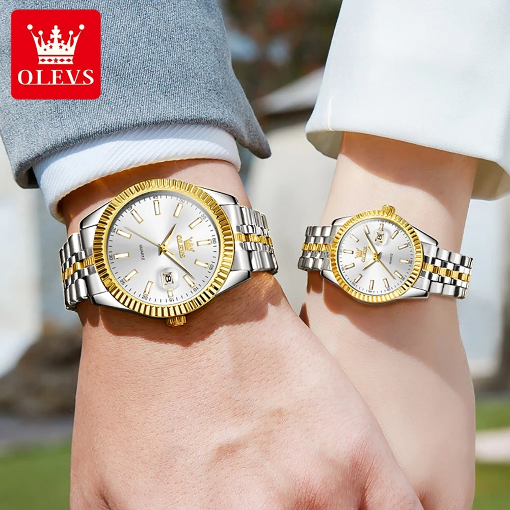 OLEVS 5593 Couple Watch Fashion Business Waterproof Stainless Steel Watch Luxury Brand Classic Date Week Clock Men Women Watch