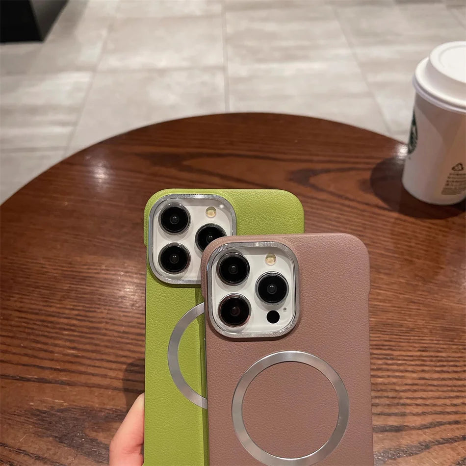 Litchi Grain Magnetic Absorption For iPhone 12 13 14 15 16 Pro Max Phone Case 16 Ultra Thin Frameless  Anti-fall Phone Housing
