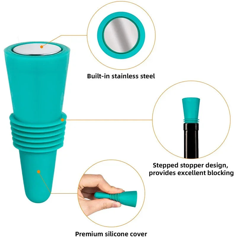 Silicone Wine Bottle Stopper Set Whisky Accessories Leak Proof Beer Champagne Cap Closer Wine Cork Plugs Lids Kitchen Bars Tools