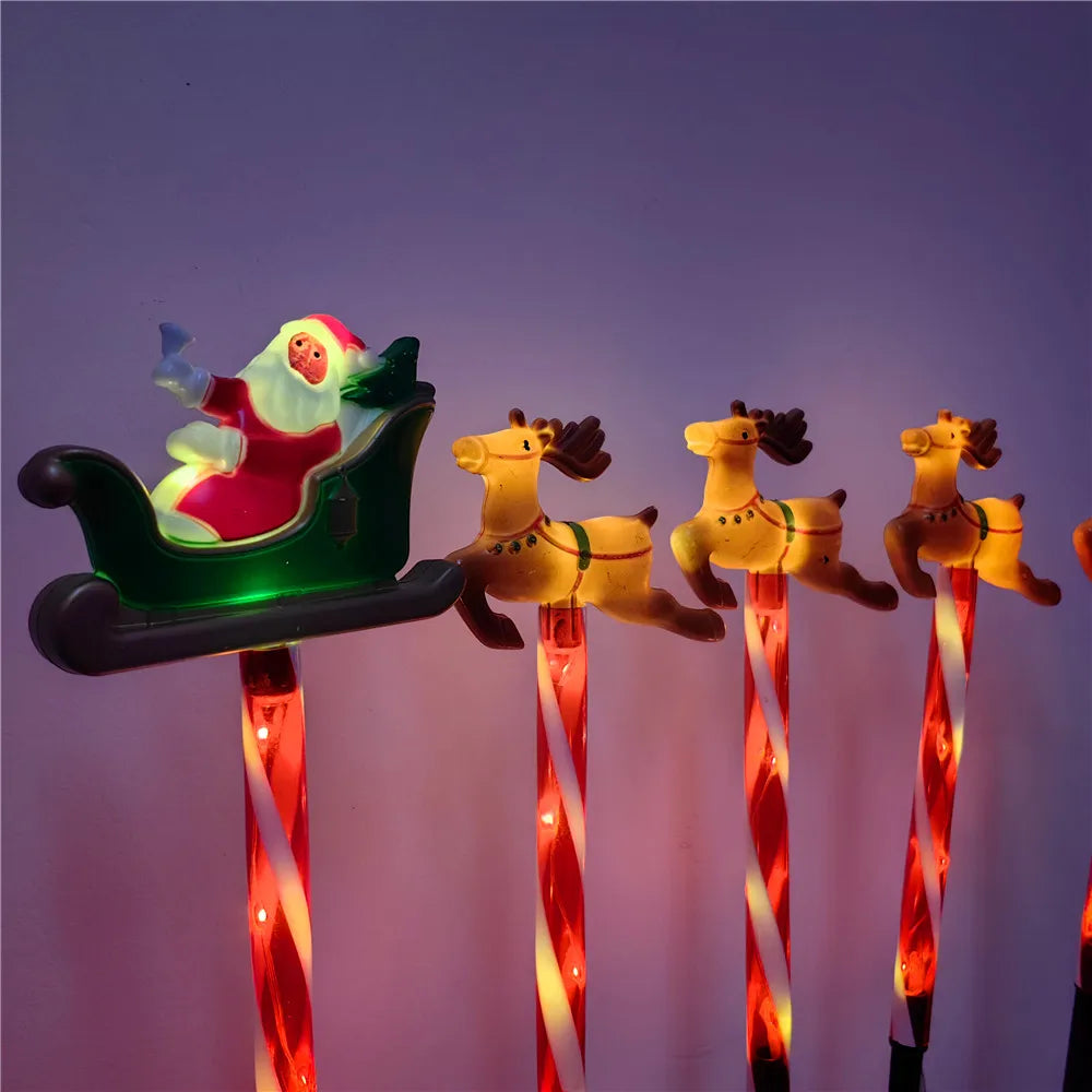 5pcs Solar LED Christmas Lights Set Santa Reindeer Design for Outdoor Patio Garden Lawn Decor Holiday Lights Waterproof 136