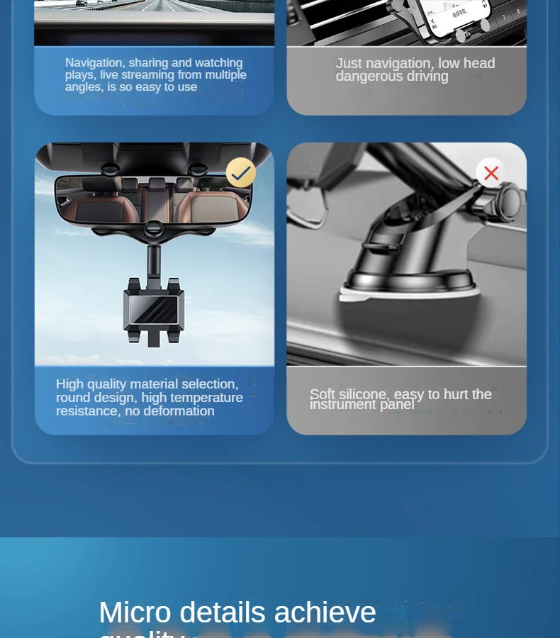 Car Phone Holder 360° Rearview Mirror Phone Holder Auto Rearview Mirror Seat Hanging Clip Bracket Cell Phone Holder for Car