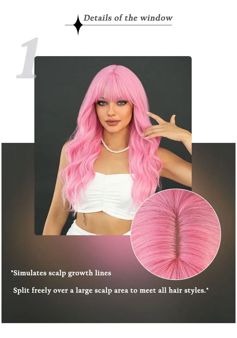 Long Curly Pink Red Synthetic Wig Middle Part Of The Natural Lolita Wig For Women's Daily Cosplay Heat Resistant Big Wave Wig