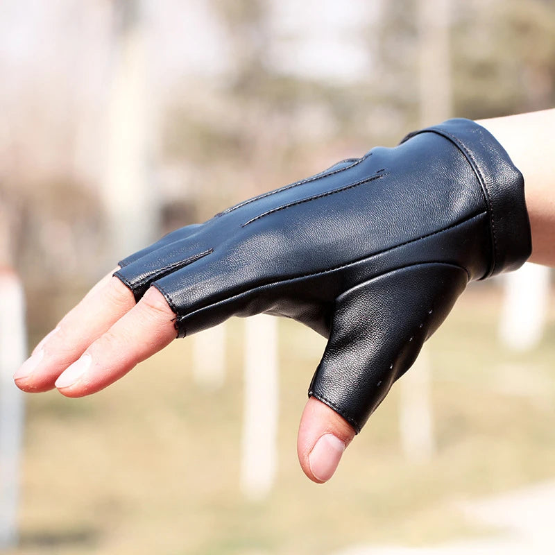 Men Women Gloves PU Leather Fingerless Fitness Sports Button Street Dance Perform Fishing Tactics Four Seasons Cycling Gloves