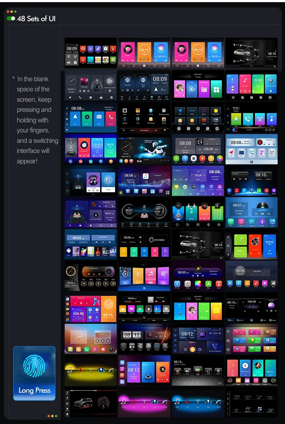 Junuse 7" Wireless Android Auto Carplay For Fiat 500 2007~2015 Android 13 Carplay GPS Navigation Multimedia Player White Black