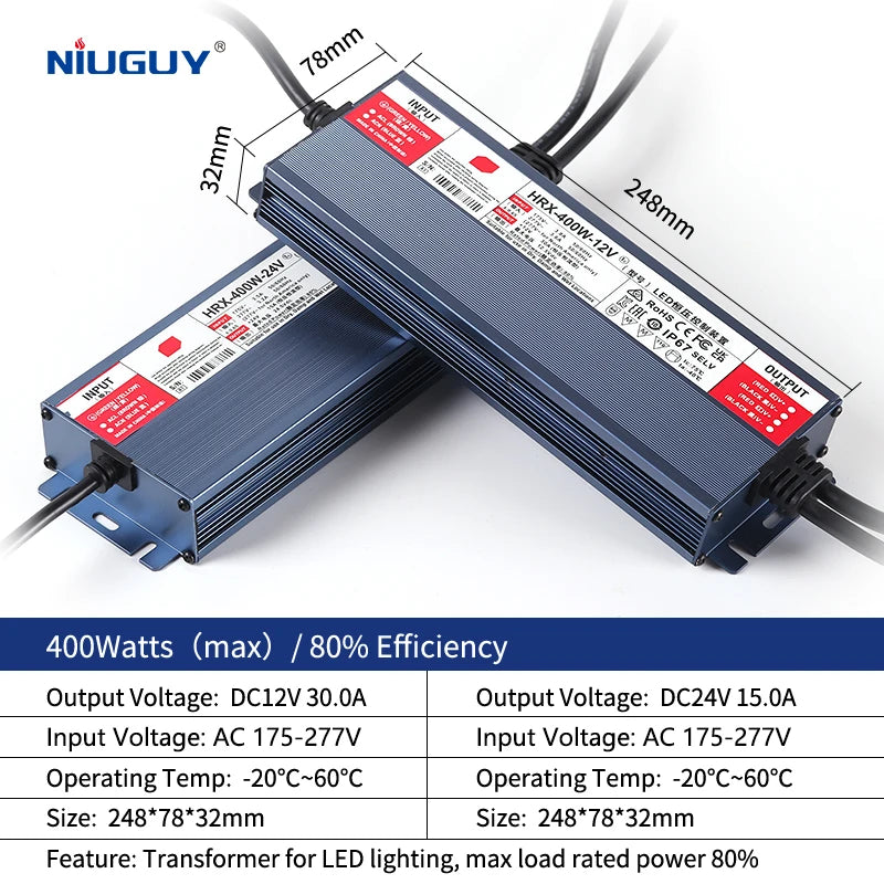 AC/DC waterproof lighting power supply IP6712V 24V outdoor LED driver 600W 500W 400W 300W 200W 100W transformer power supply