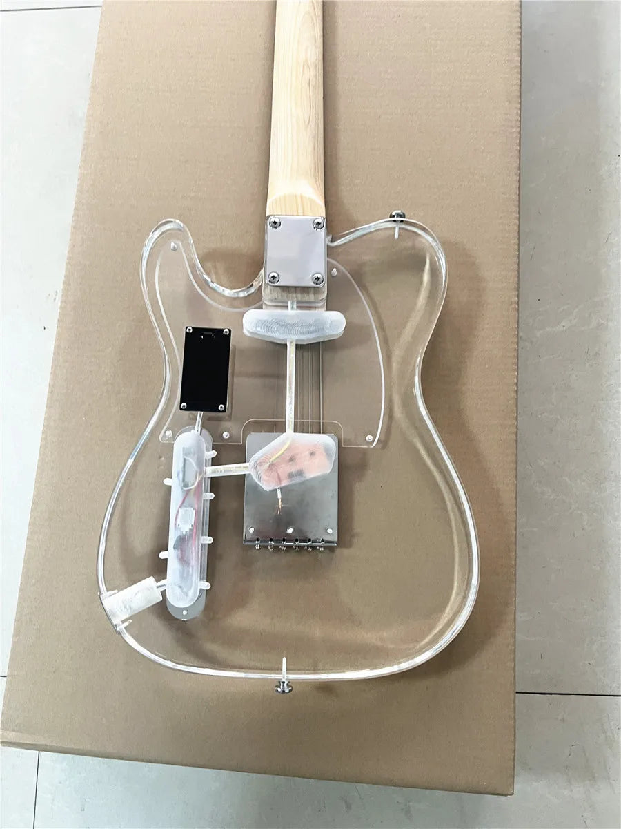 High quality classic acrylic transparent Plexiglass crystal 6-string electric guitar LED lights Maple guitar neck Free shipping