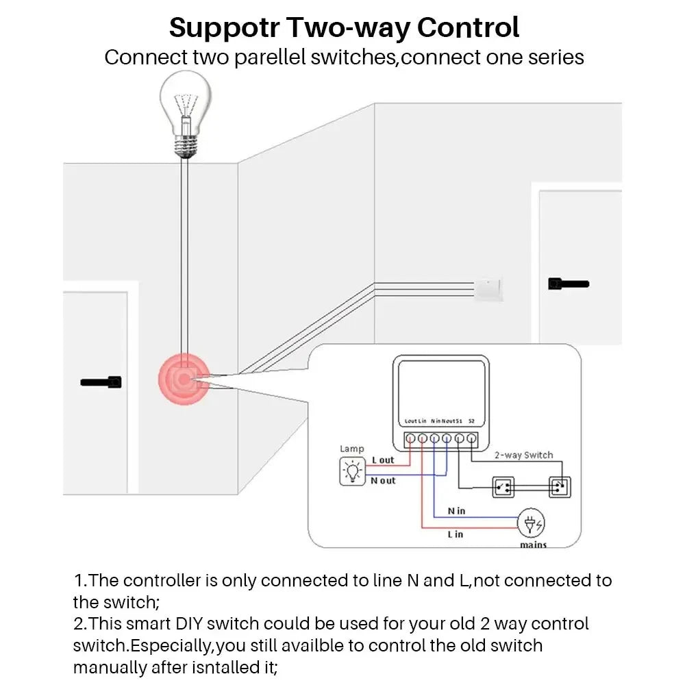 EWeLink WIFI Smart Switch DIY Module Wireless Voice Control 16A Mini DIY Light Breaker 2 Way Control Switch Alexa Google Home