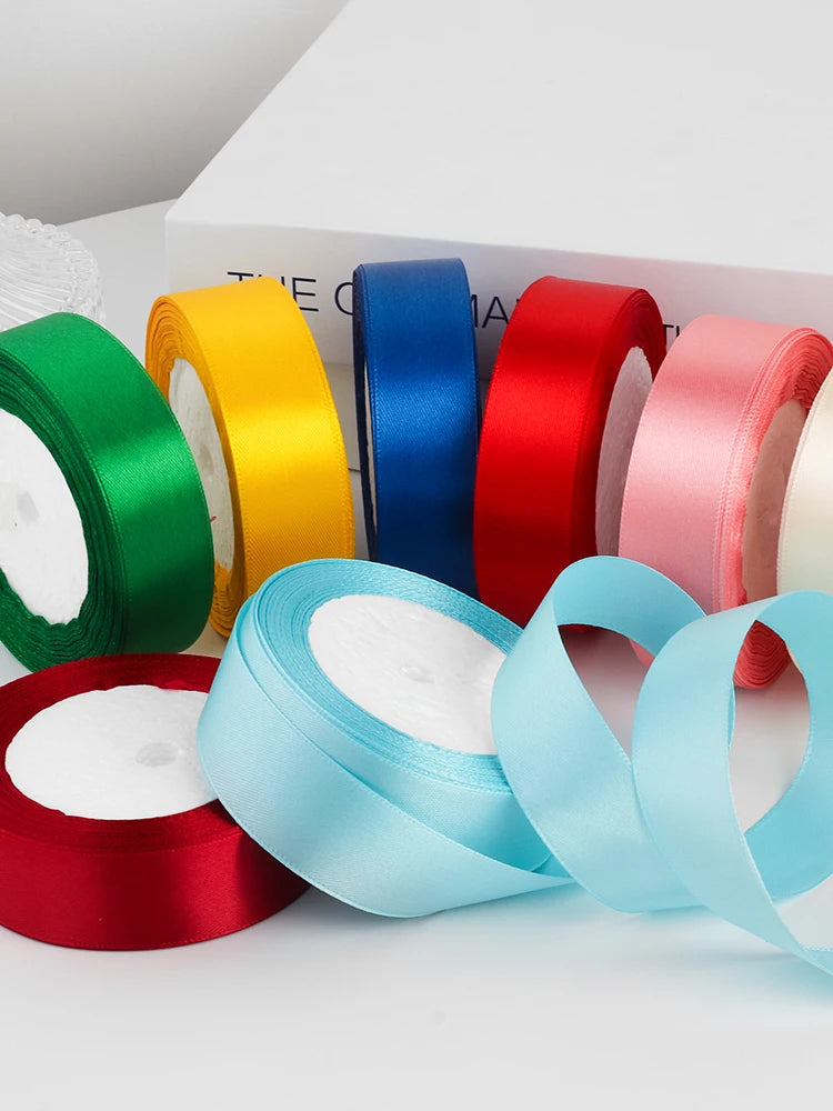 25yards/roll 1inch Satin Ribbon DIY Handmade Crafts Gift Box Flower Cake Decoration Wedding Birthday Party Festival Supplies