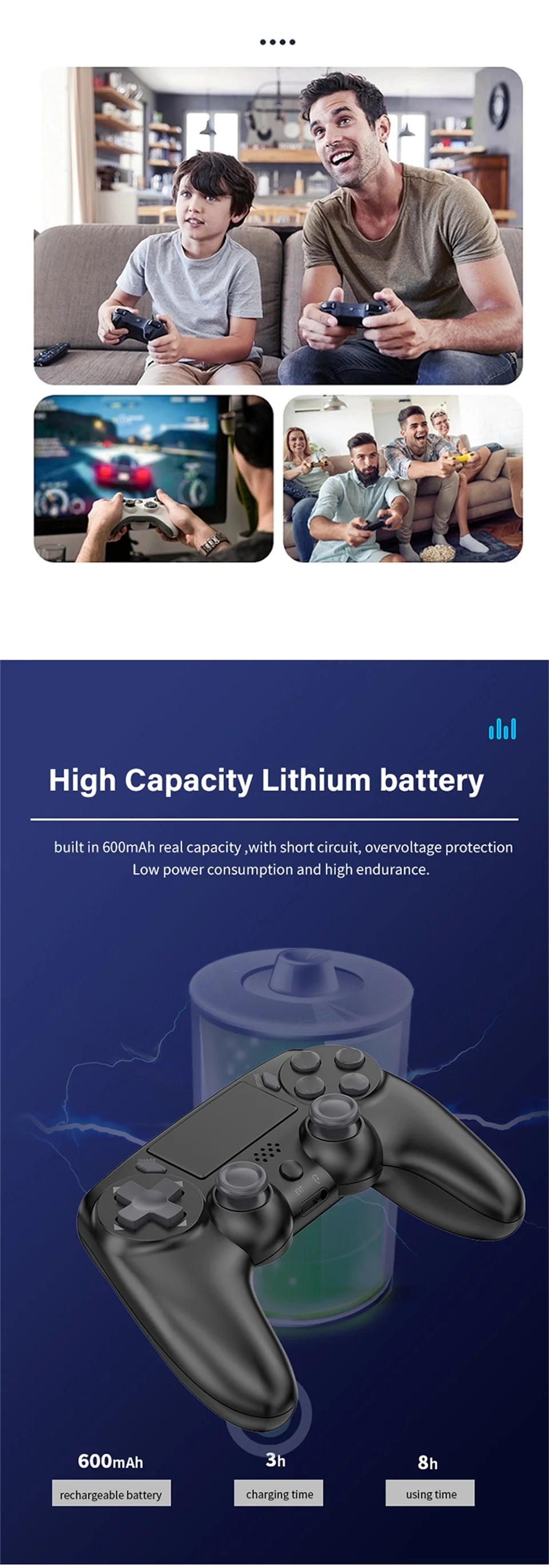 GAMINJA Wireless Gamepad with Six Axis Gyros Dual Vibration Game Controller For PS4 PS3 Game Console Windows 7 8 10 PC Joystick