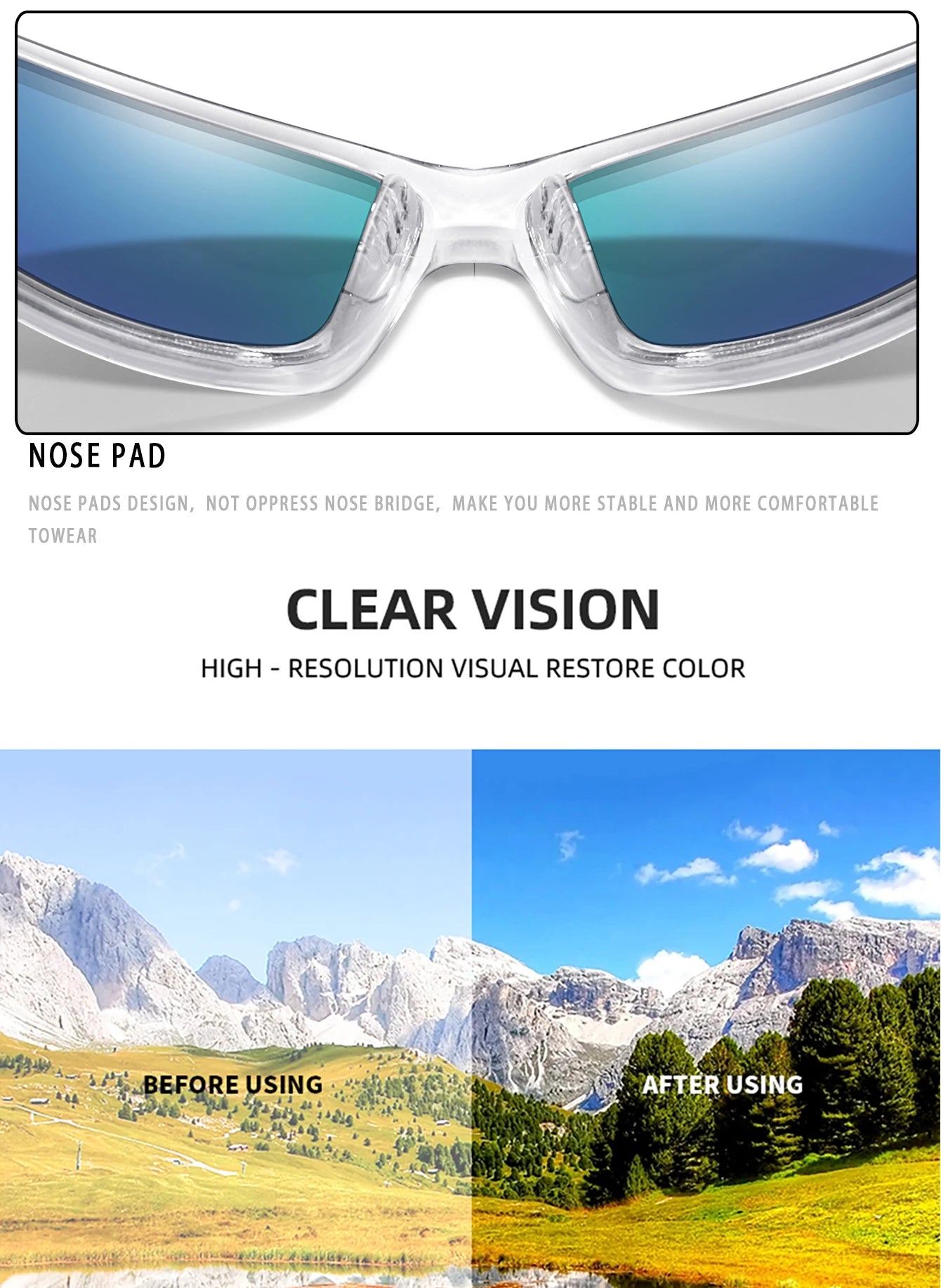 Men and Women Polarized Fishing Sunglasses Outdoor Sports Cycling Driving Hiking Eyewear Camping Travel Transparent Frame UV400