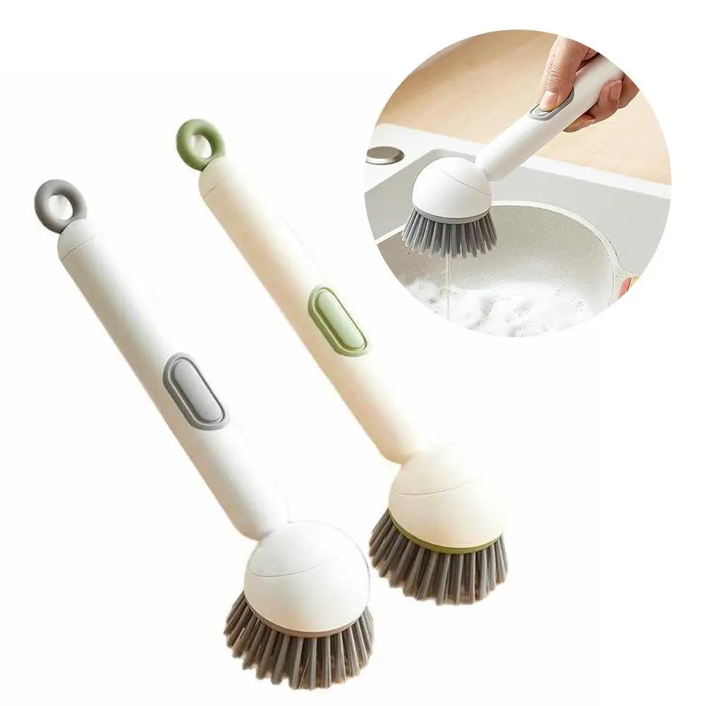 Kitchen Pot Brush for Home Use Long Handle Rotating Dish Washing Scrubber with Liquid Dispenser Bowl Pans Brush Cleaning Tools