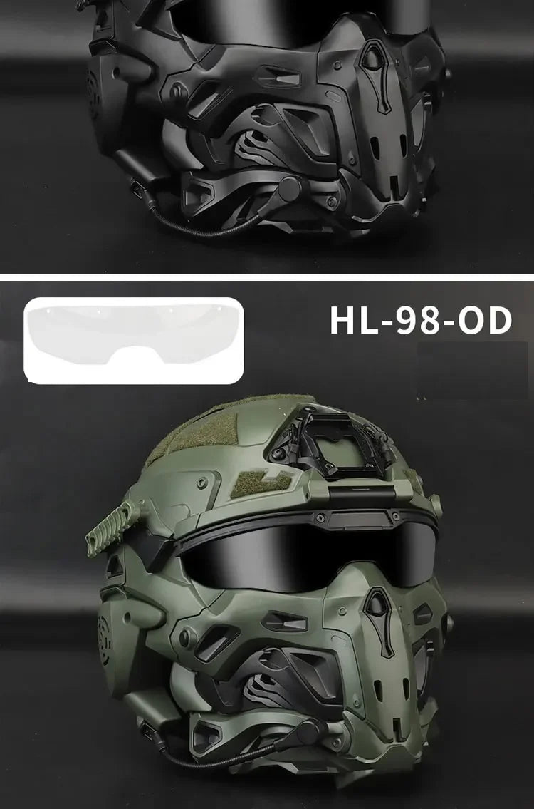 Tactical Helmet Built-in Communication Headset Anti-fog Fan Replaceable Lens W Assault Protective