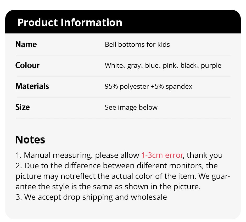 Children's solid color bell bottoms girls summer color casual fashion pants female students elastic waist pants with wavy sides.