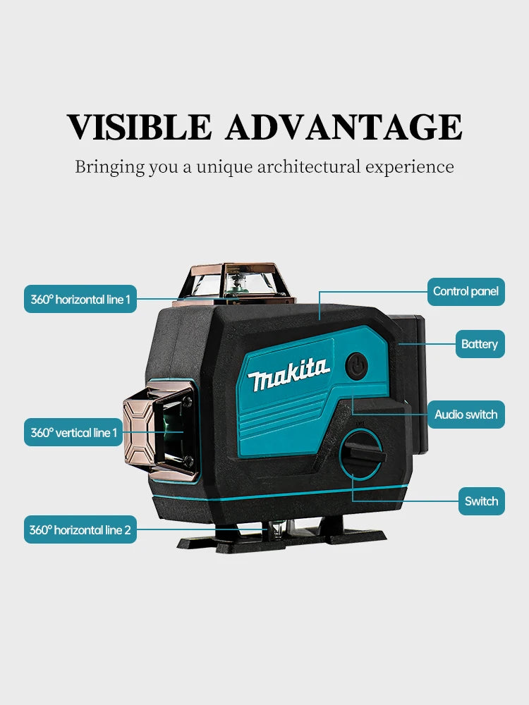 Makita 3D/4D Laser Level 12/16 Lines Horizontal And Vertical With Remote Control 8 Lines 360°Self-leveling Laser Levels Tools