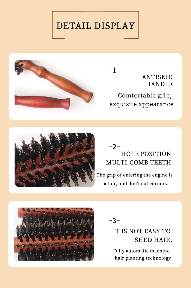 6 Types Curly Hair Comb Hairdressing Styling Tools Wooden Handle Bristle Rolling Hairbrush Combs