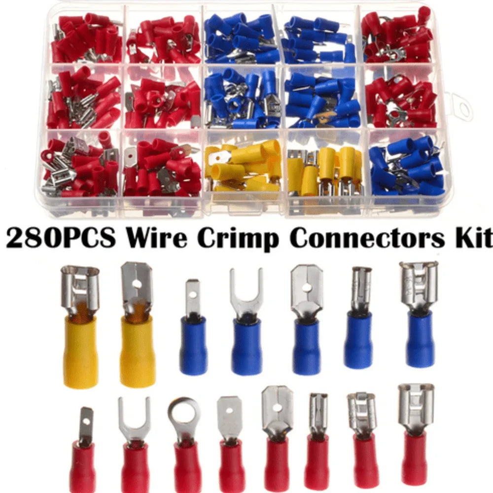 280pcs Wire Connector Kit Male Female Insulated Terminals Cold Crimp Terminals Assorted Crimp Terminals Spade Butt Connector Kit