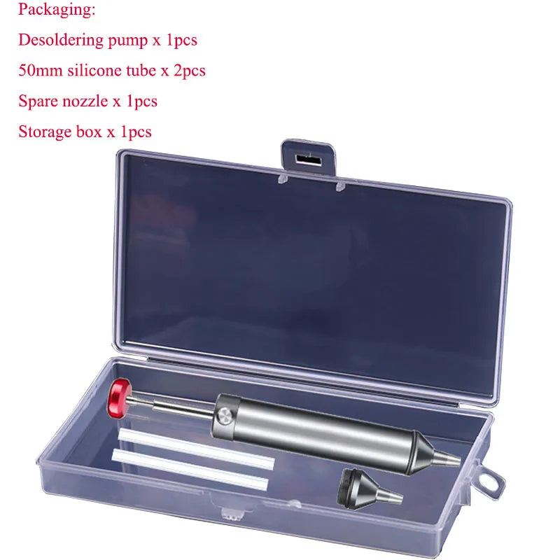 Solder Sucker Non-Clog Desoldering Pump for Removing Solder with Replaceable Heat-Resistant Silicone Tip and Spare Metal Tip