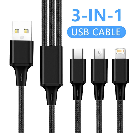 3 In 1 Micro USB Type C Fast Charging Cable Quick Charge MultiPort Micro Cable For iPhone 16 15 14 XS Xiaomi Samsung USB C Cable
