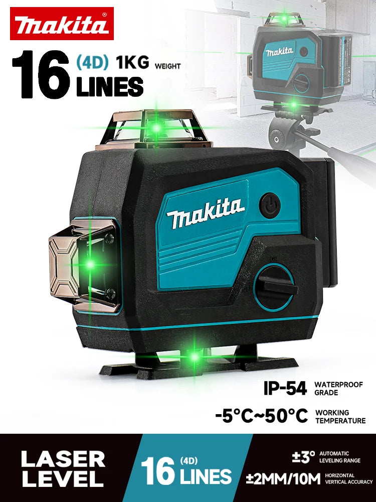 Makita 3D/4D Laser Level 12/16 Lines Horizontal And Vertical With Remote Control 8 Lines 360°Self-leveling Laser Levels Tools