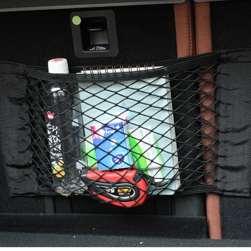 Car Back Rear Trunk Organizer Net Universal Seat Elastic Storage Mesh Tape Magic Sticker Auto Rear Trunk Bag for Stowing Tidying