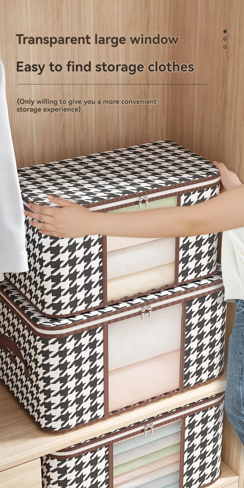 Visible Large Capacity Storage Box Portable Household Clothes Organizer With Handles Foldable Dustproof Quilt Zipper Container