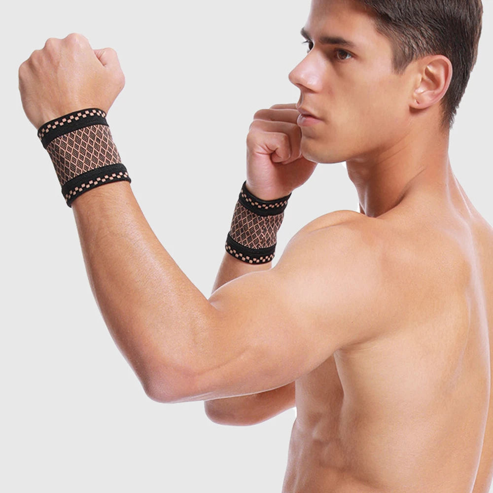 1Pair Copper Compression Wrist Sleeve Compression Wrist Supports for Men and Women Tennis, Sport, Fitness Workout, Carpal Tunnel