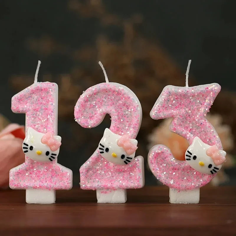 Kawaii Hello Kitty Number Birthday Candle Sanrio Kitty Cat Digital Candles Birthday Cake Decoration Anniversary Party Candles