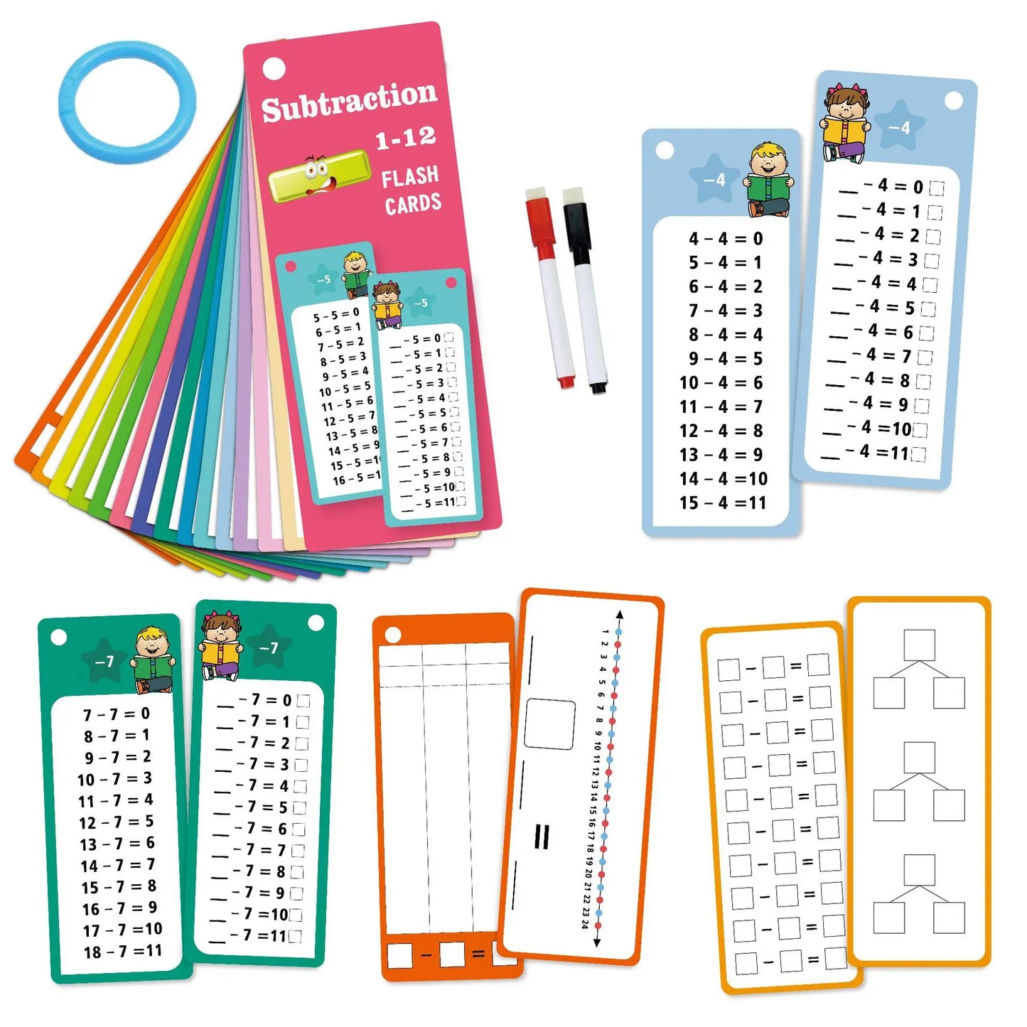 15Pcs/set Math Addition Subtraction Multiplication Division Erasable Reusable Number Learning Cards Children's Math Teaching Aid