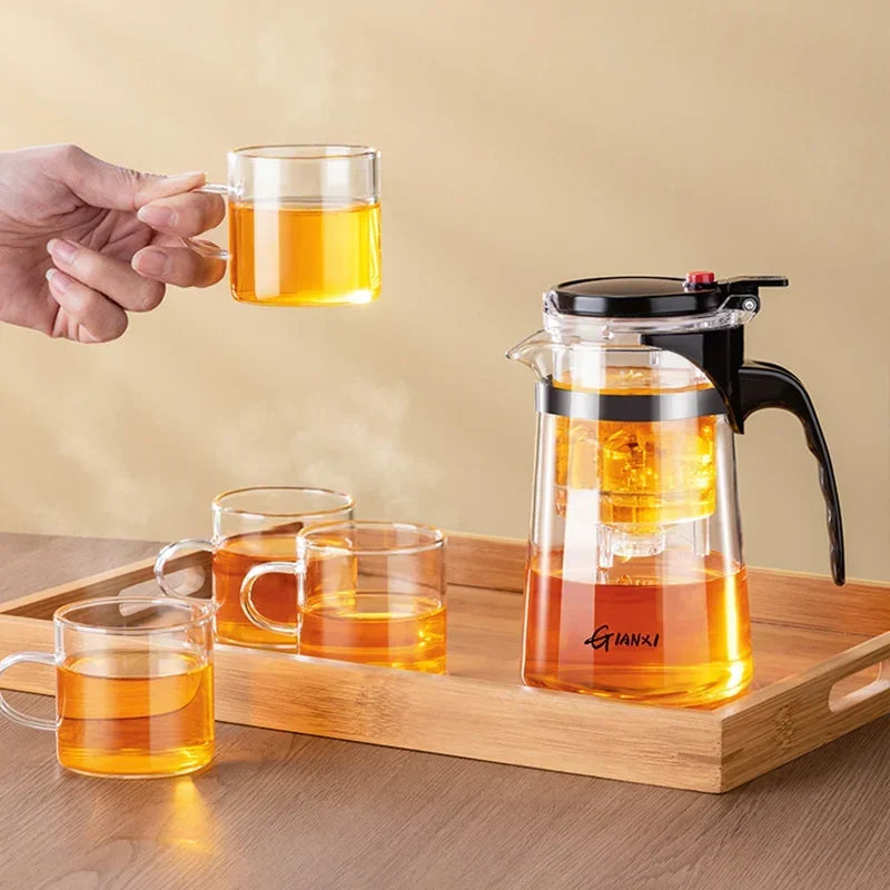 Teapot With Infuser Thickened Glass Heated Resistant Tea Pot One-button Filtering Tea Separation Kettle Tea Coffee Maker