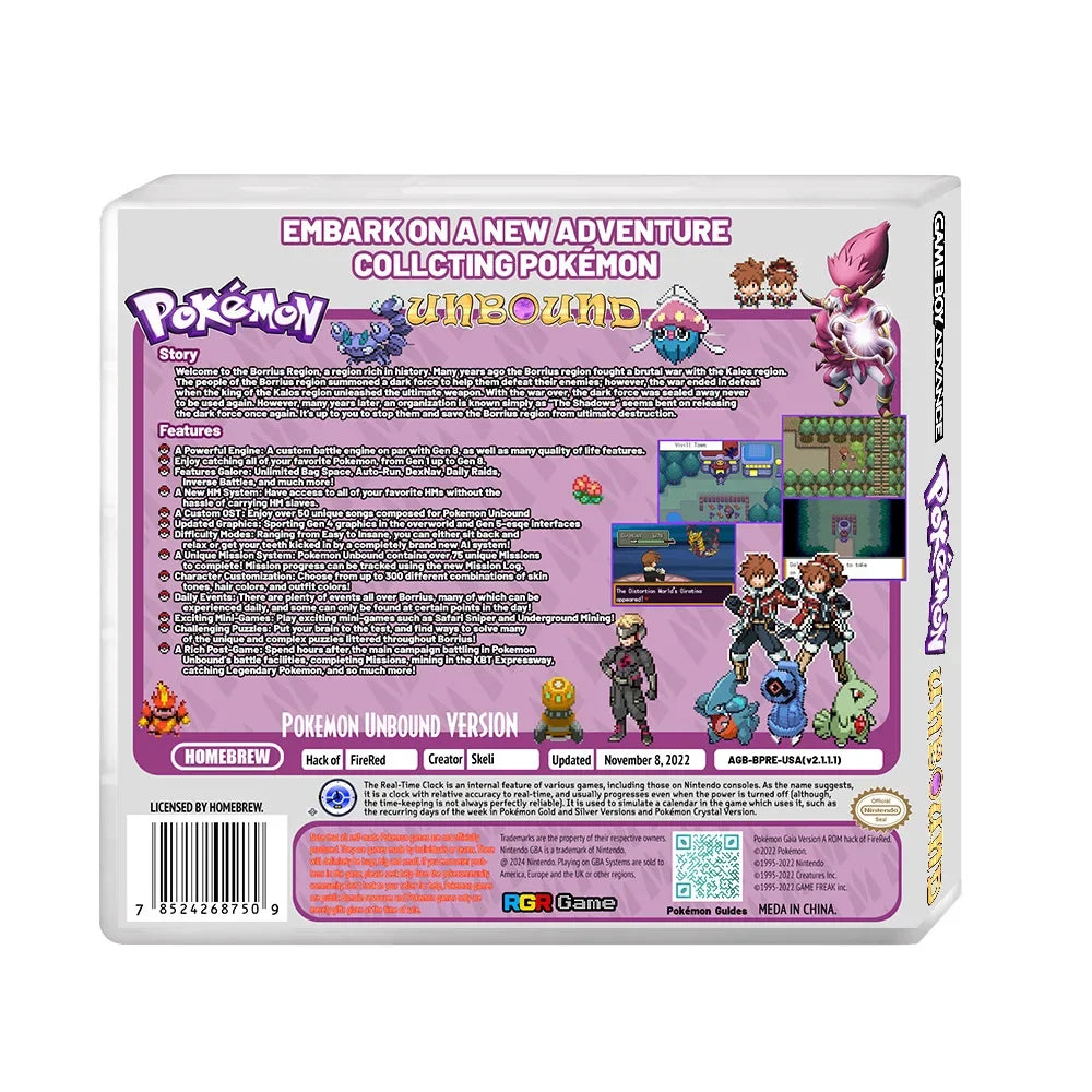 GBA RTC Pokemon  Real Clock  New Version 2.0 Game Card  Featured Popular English Games