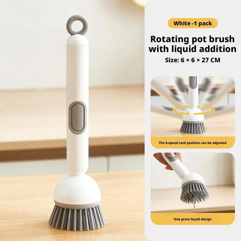 Kitchen Pot Brush for Home Use Long Handle Rotating Dish Washing Scrubber with Liquid Dispenser Bowl Pans Brush Cleaning Tools
