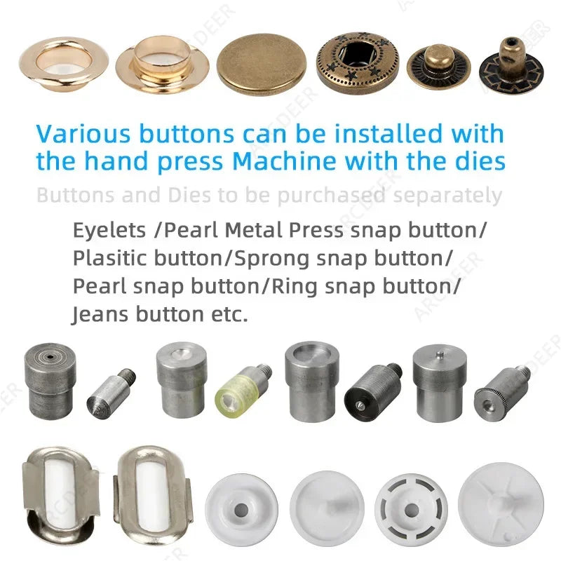 Hand Press Machine Tool for Metal Press Snap Buttons Rivets Installation Dies Tools Eyelets Grommets Leather Crafts Accessories