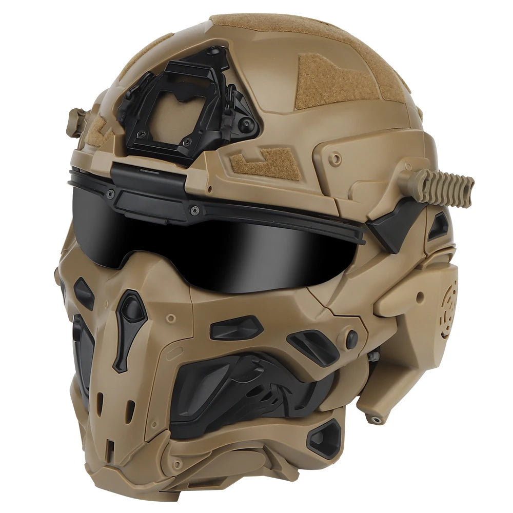 Assault I Airsoft Helmet Full Face, Tactical Helmet with HD Headset Anti-Fog Fan 2 Pairs Lens Flip Mask for Outdoor CS
