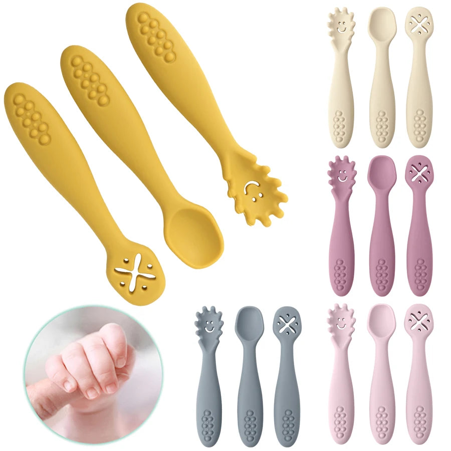 3PCS Cute Baby Learning Spoons Utensils Set Newborn Feeding Spoon Set Toddler Scoop Weaning Cutlery Children‘s Tablewar