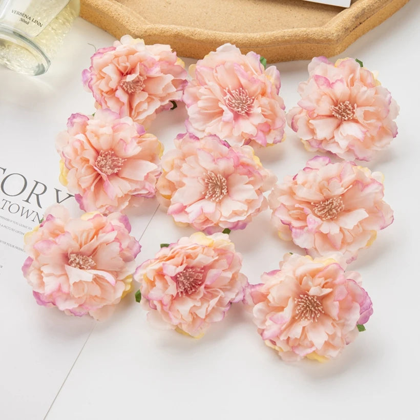 5/10pcs Artificial Flower Silk Peony Scrapbook Diy Home Vase Christmas Wreath Wedding Wall Decoration Garden Arch Accessories