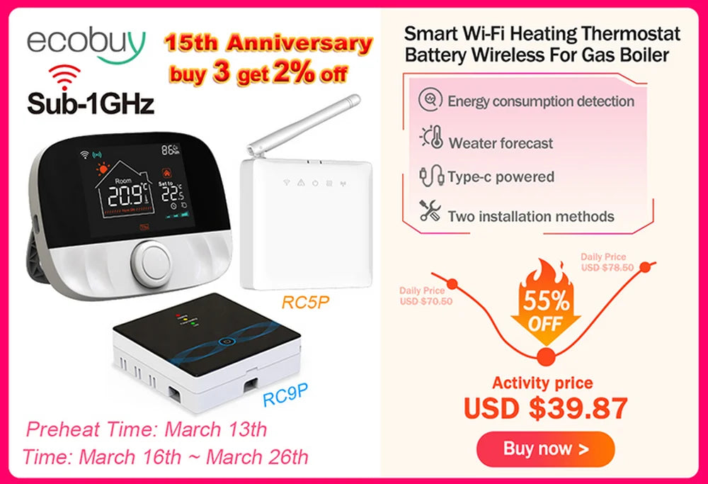 Tuya Wifi Boiler Thermostat Wireless Heating Room Thermostats Wifi Battery Operated Gas Boiler Water Heating  Alexa Google Home