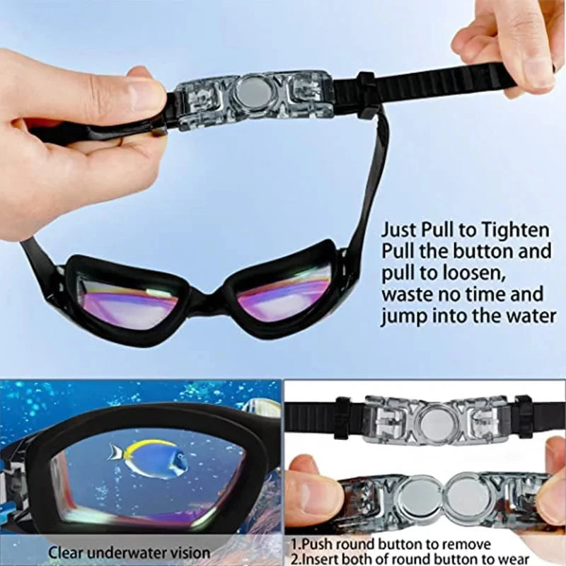 Swimming Goggles For Men Women Anti-Fog Uv Prescription Waterproof Silicone Adjust Swim Pool Eyewear Adults Kids Diving Glasses