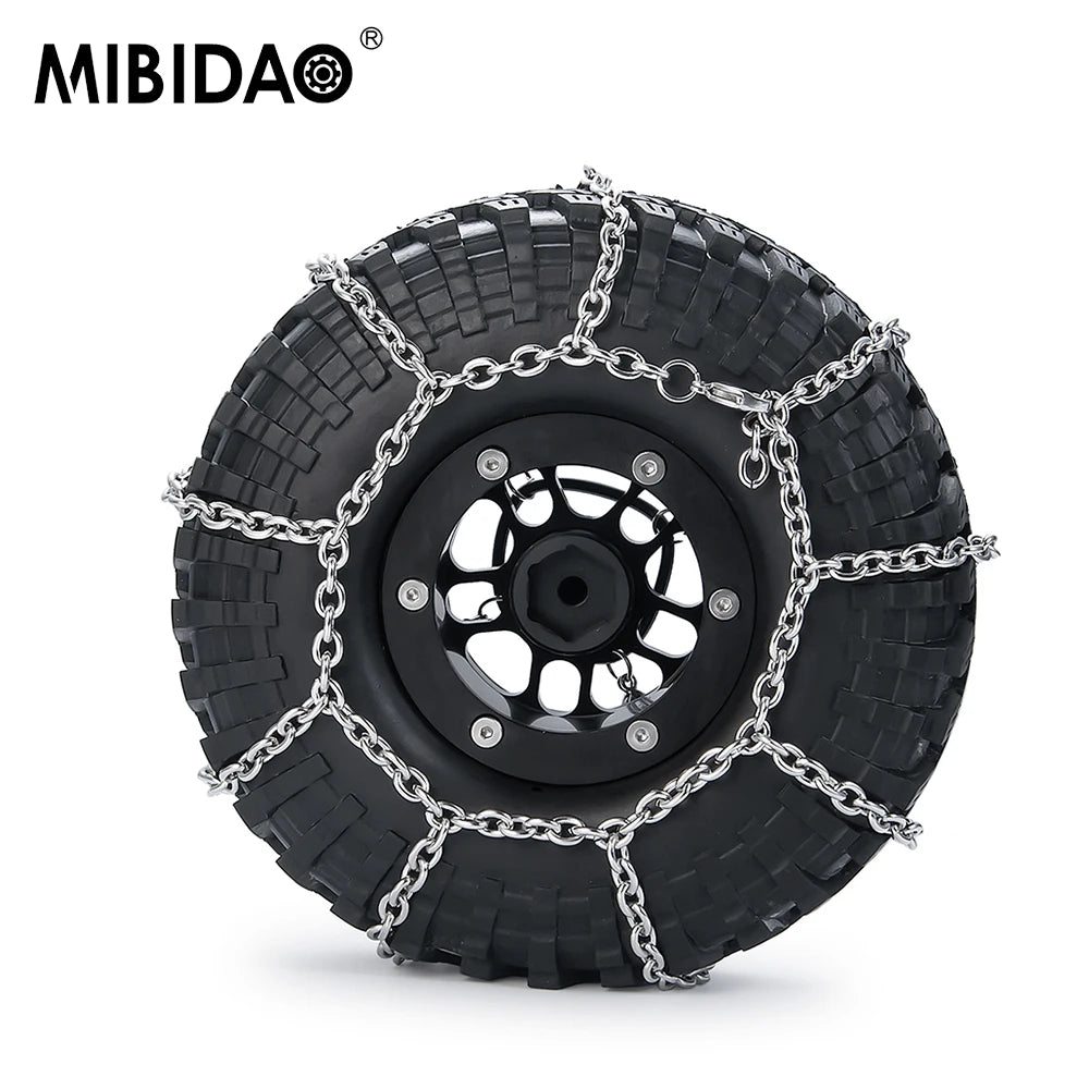 MIBIDAO 2/4pcs Metal Wheel Tires Snow Chain Anti Skid Safety Snow Chain for 1/10 RC Rock Crawler TRX4 TRX6 Axial SCX10 90046 D90