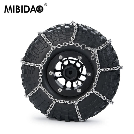 MIBIDAO 2/4pcs Metal Wheel Tires Snow Chain Anti Skid Safety Snow Chain for 1/10 RC Rock Crawler TRX4 TRX6 Axial SCX10 90046 D90