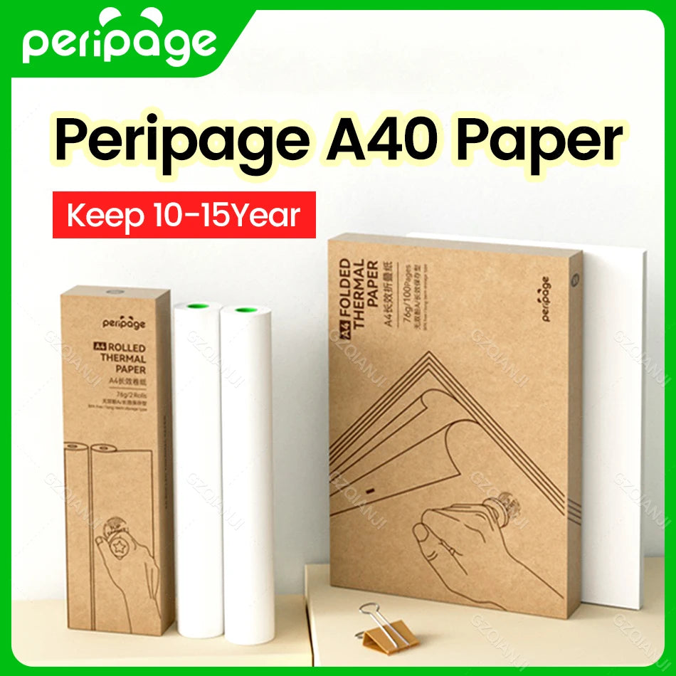 PeriPage Mini A4 Printers Quick Dry and Long Time Storage Continuous Thermal Paper 100 Sheets Folded Thermal Paper Papel Termico