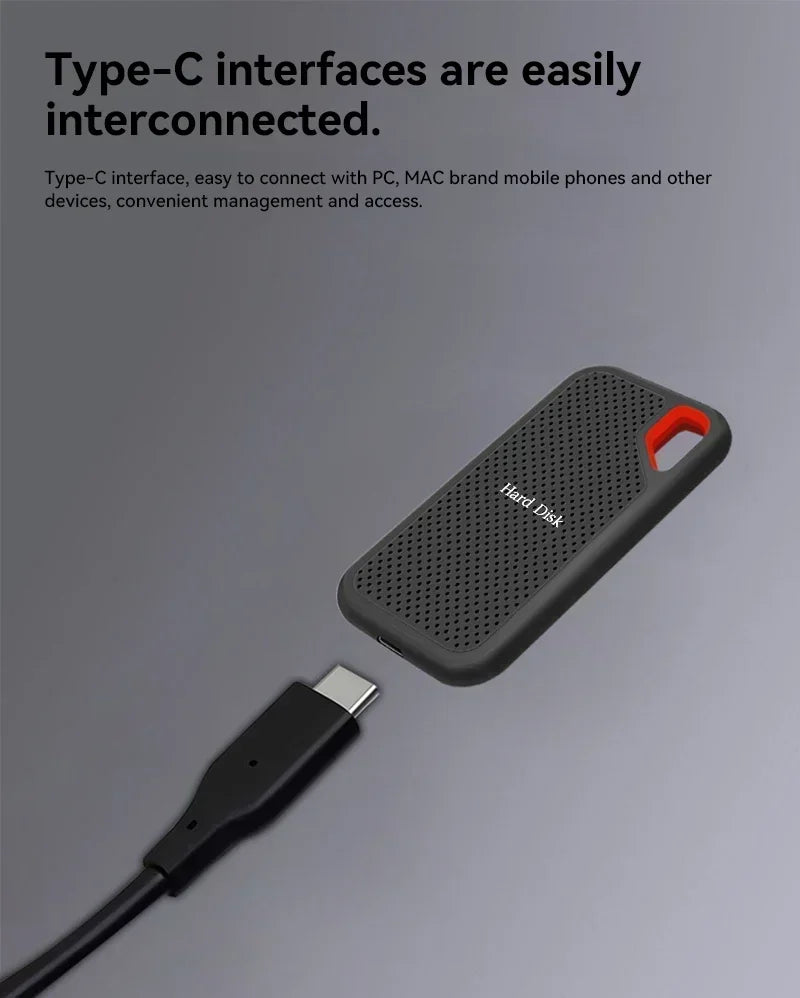 Portable SSD 128TB High-quality Hard Drive 1TB/2TB Original Hard Disk USB 3.1 High Speed Storage Device for Laptop/PC/Phone/Mac