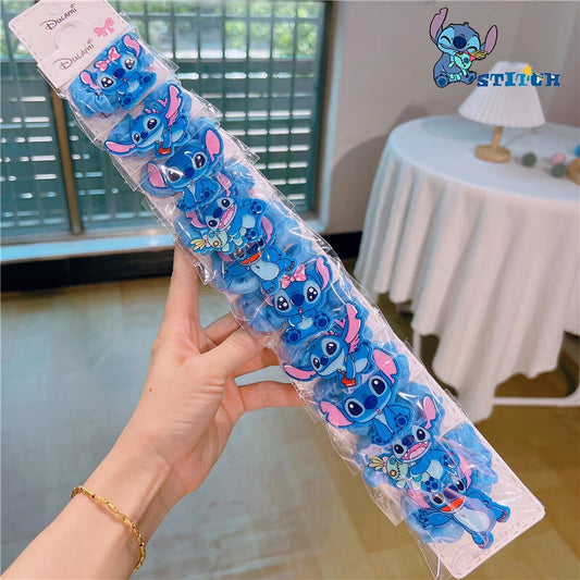 Hot 10pcs Sale Disney Anime Stitch Hair Bands Kawaii Stitch Hairpin Cartoon Rubber Band Hair Accessoires Girl Gifts Toy Figure