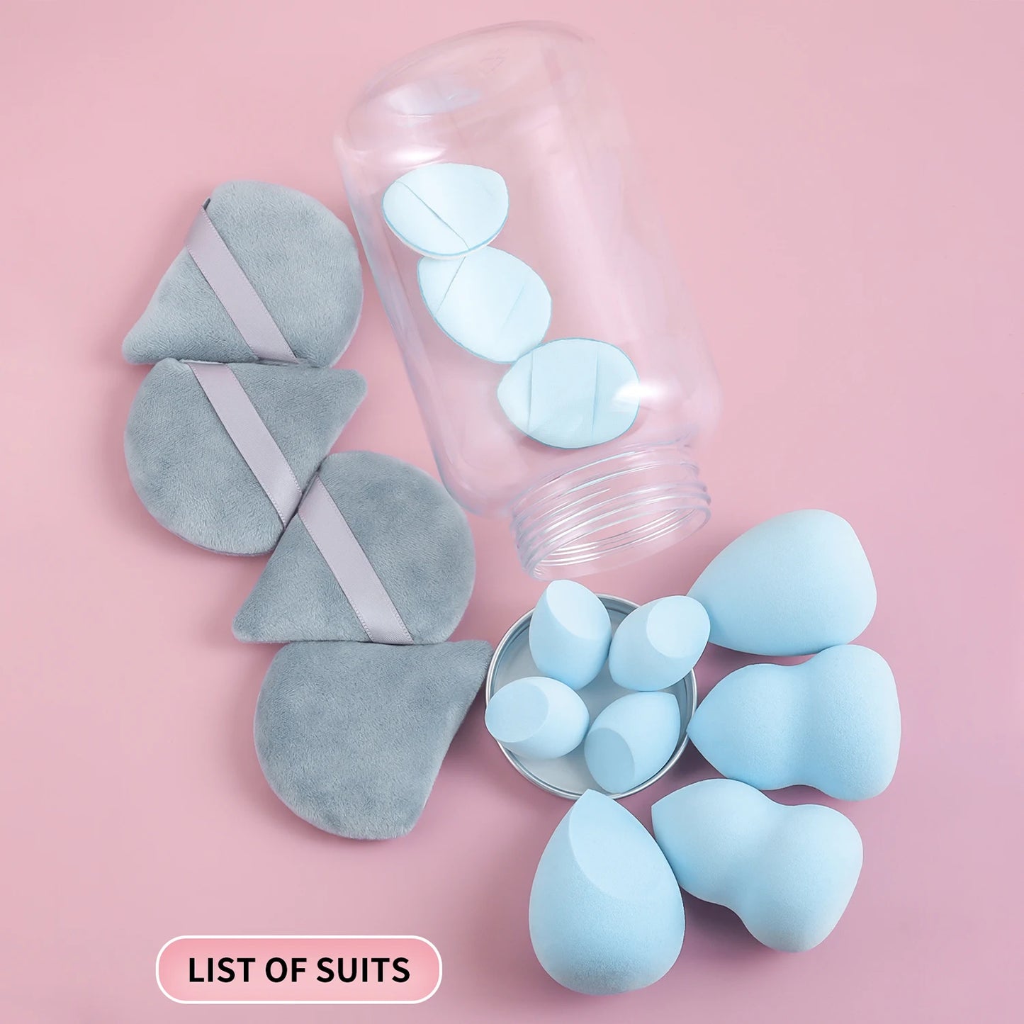 Powder Puff, 15pcs Creative Used for various shapes Storage bucket Dry & Wet Use Powder Puff For Makeup, Foundation